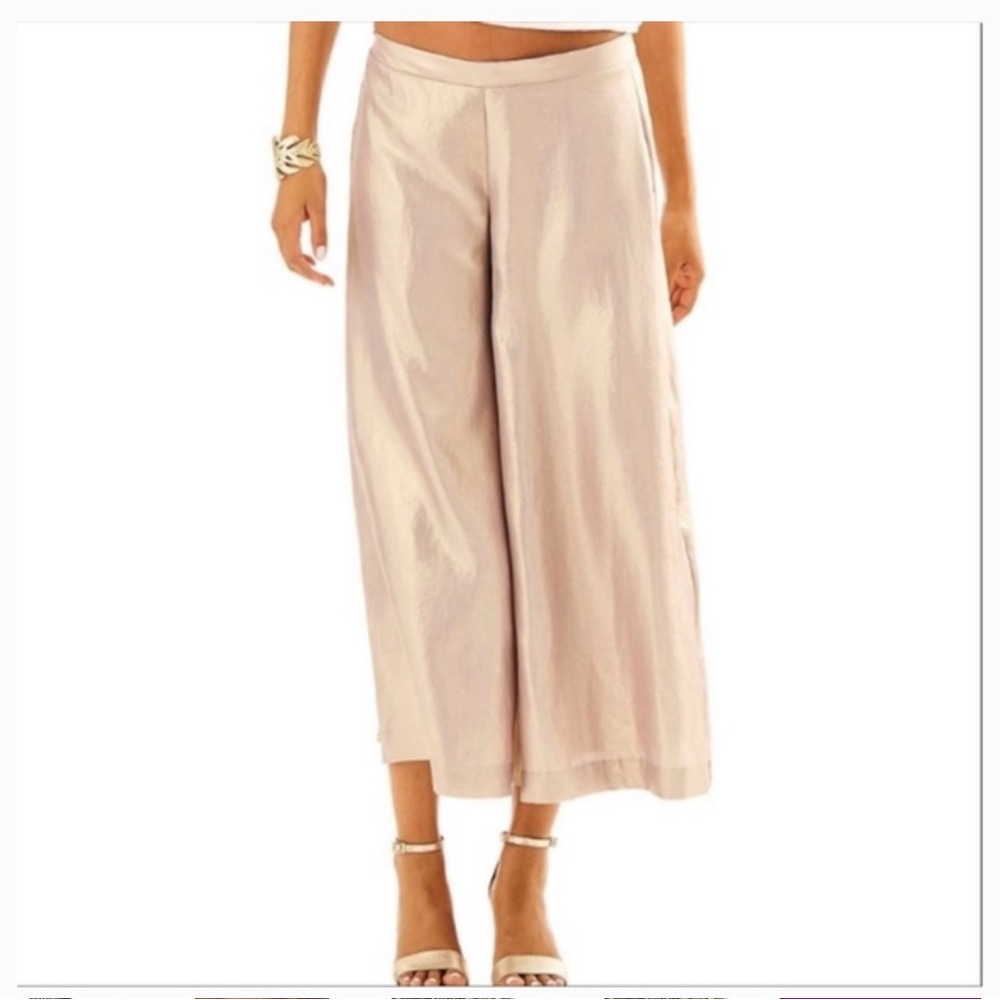 Lilly Pulitzer Margo Metallic Gold Wide Leg Crop Pants Size M Resort Glam